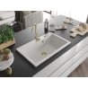 Mexen Elix granite kitchen sink 1-bowl 800 x 500 mm, white, gold siphon - 6527801005-20-G