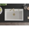 Mexen Elix Granitspüle 1-beckig 800 x 500 mm, weiß, goldener Siphon - 6527801005-20-G