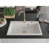 Mexen Elix Granitspüle 1-beckig 800 x 500 mm, weiß, goldener Siphon - 6527801005-20-G