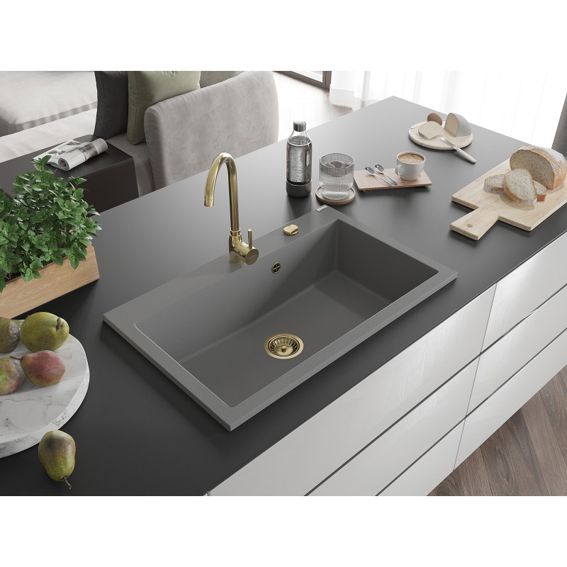 Mexen Elix graniidist 1-kambriline valamu 800 x 500 mm, hall, kuldne sifoon - 6527801005-71-G