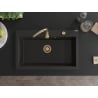 Mexen Elix Granitspüle 1-Becken 800 x 500 mm, Schwarz/Gold Metallic, goldener Siphon - 6527801005-75-G