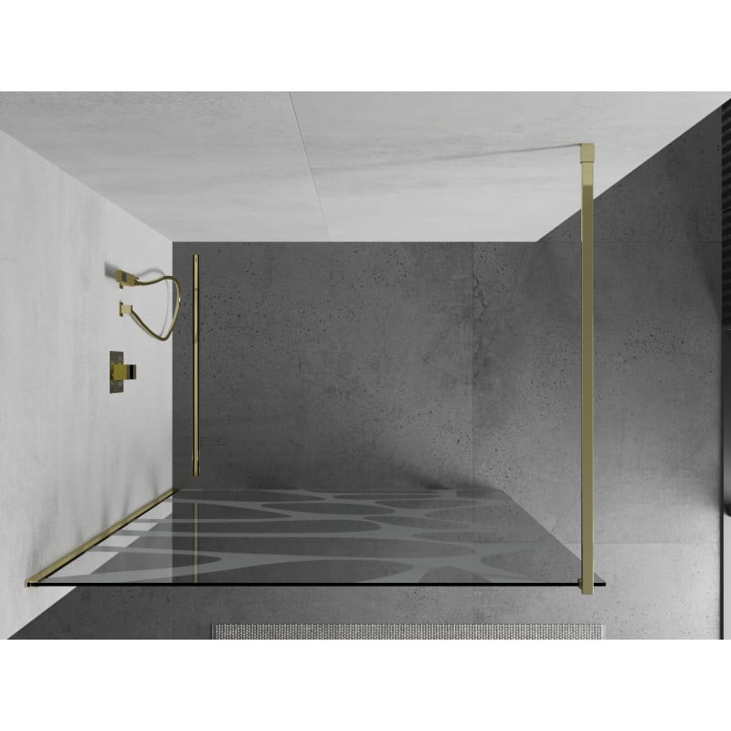 Mexen Kioto Duschwand Walk-in 80 x 200 cm, weiße Welle 8 mm, gold - 800-080-101-50-97