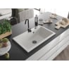 Mexen Elix granite kitchen sink 1-basin 800 x 500 mm, white, black siphon - 6527801005-20-B