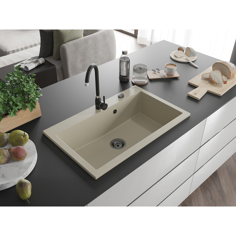 Mexen Elix 1-komoriline graniitköögivalamu, 800 x 500 mm, beež, must sifoon - 6527801005-69-B