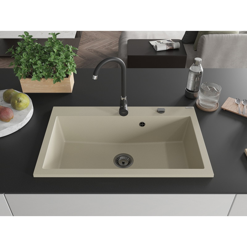 Mexen Elix 1-komoriline graniitköögivalamu, 800 x 500 mm, beež, must sifoon - 6527801005-69-B