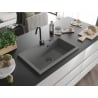 Mexen Elix Granitspüle 1-Becken 800 x 500 mm, Grau, Schwarzer Siphon - 6527801005-71-B