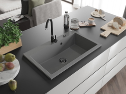 Mexen Elix granitni sudoper s jednom komorom 800 x 500 mm, sivi, crni sifon - 6527801005-71-B