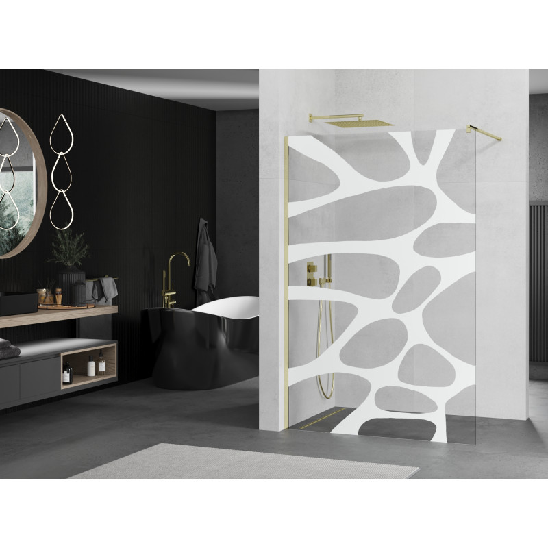 Mexen Kioto Duschtür Walk-in 80 x 200 cm, weiße Welle 8 mm, gold - 800-080-101-50-97
