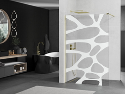 Mexen Kioto Zidna tuš stijenka Walk-in 80 x 200 cm, bijeli val 8 mm, zlatna - 800-080-101-50-97