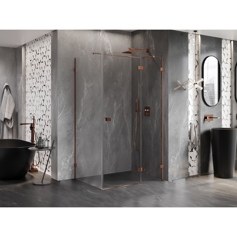 Mexen Lunar T desna sklopiva tuš kabina 125 x 90 cm, prozirna, ružičasto zlato - 834T-125-090-60-00-P