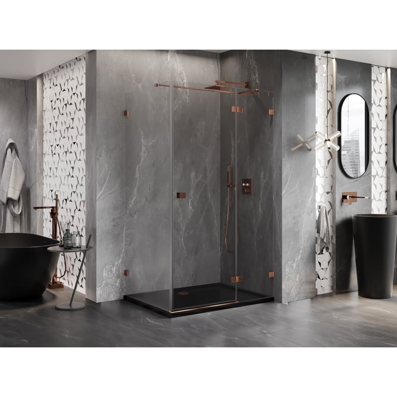 Mexen Lunar T hinged shower enclosure right 135 x 90 cm, transparent, rose gold - 834T-135-090-60-00-P