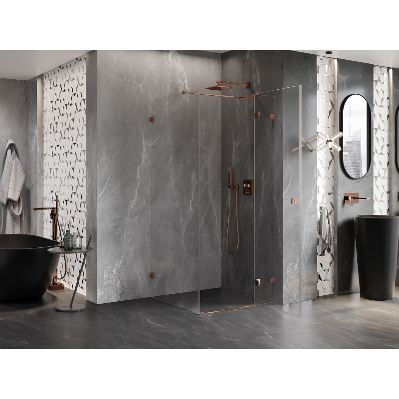 Mexen Lunar T desna preklopna tuš kabina 110 x 110 cm, prozirna, ružičasto zlato - 834T-110-110-60-00-P