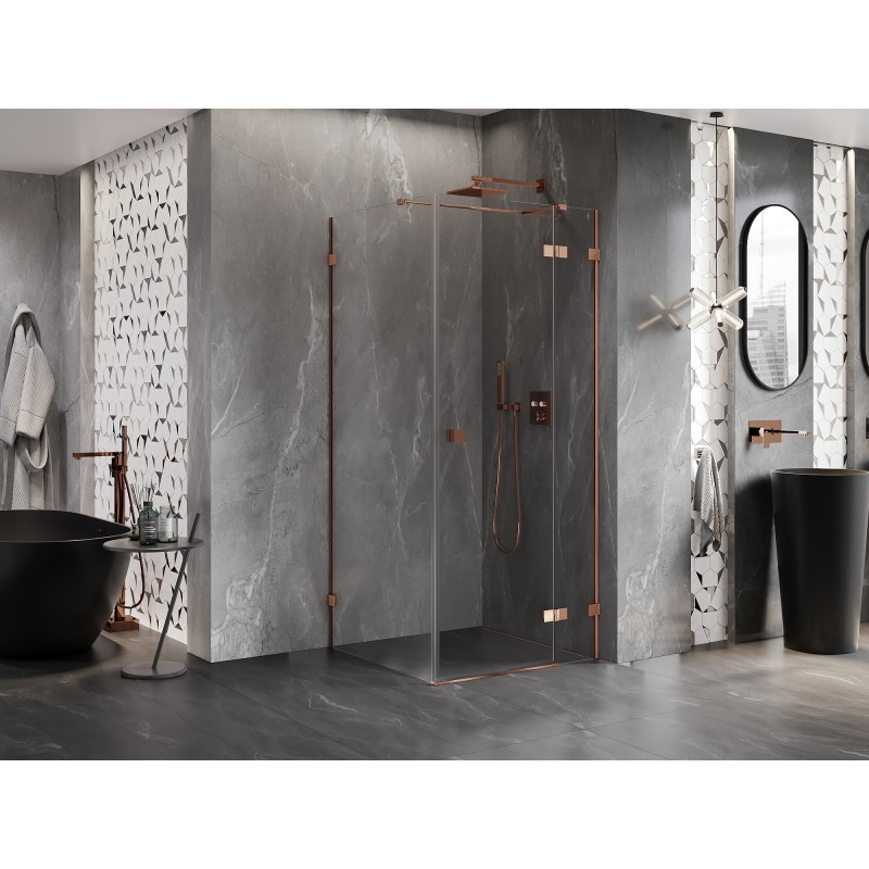 Mexen Lunar T desna preklopna tuš kabina 110 x 110 cm, prozirna, ružičasto zlato - 834T-110-110-60-00-P