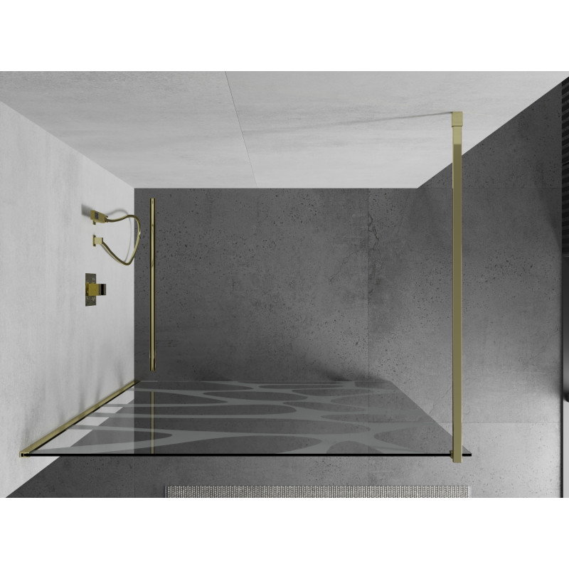 Mexen Kioto Πάνελ ντους Walk-in 130 x 200 cm, λευκό κύμα 8 mm, χρυσό - 800-130-101-50-97