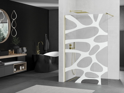 Mexen Kioto Duschwand Walk-in 140 x 200 cm, weiße Welle 8 mm, gold - 800-140-101-50-97