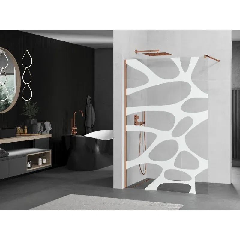 Mexen Kioto Duschwand Walk-in 100 x 200 cm, weiße Welle 8 mm, Roségold - 800-100-101-60-97