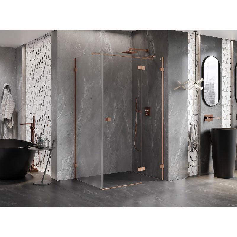 Mexen Lunar T right-hinged shower enclosure 140 x 80 cm, transparent, brushed copper - 834T-140-080-65-00-P