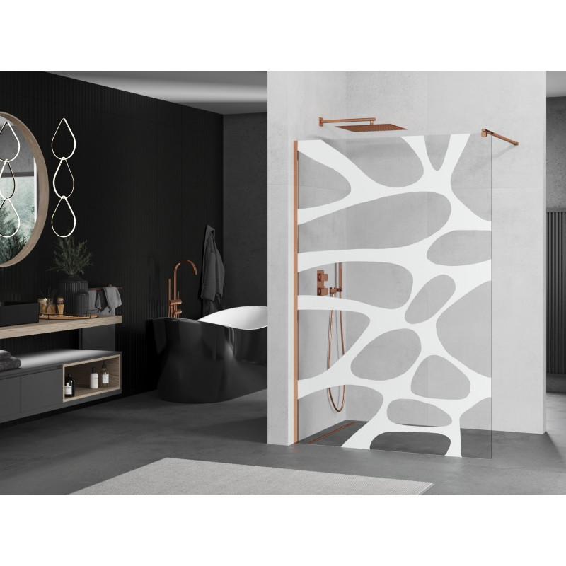 Mexen Kioto dušisein Walk-in 110 x 200 cm, valge laine 8 mm, roosa kuld - 800-110-101-60-97