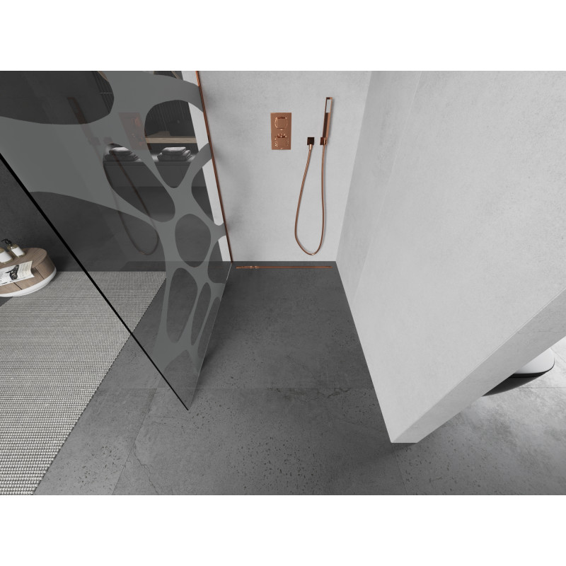 Mexen Kioto mampara de ducha Walk-in 110 x 200 cm, ola blanca 8 mm, oro rosa - 800-110-101-60-97