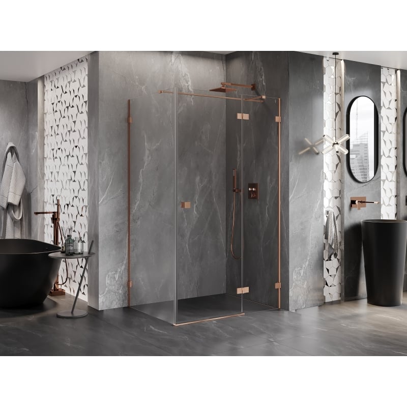 Mexen Lunar T tuš kabina zaokretna desna 115 x 90 cm, prozirna, četkana bakar - 834T-115-090-65-00-P
