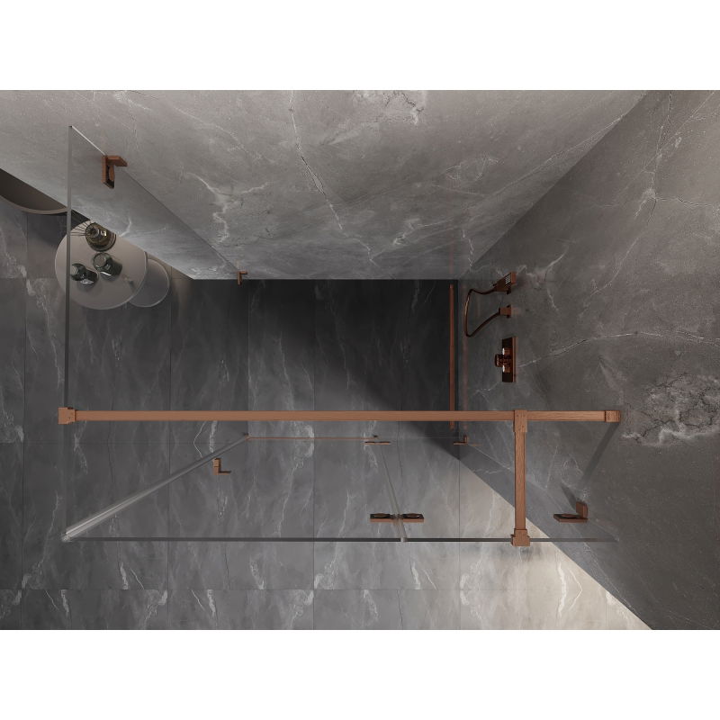 Mexen Lunar T svängbar duschkabin höger 120 x 90 cm, transparent, borstad koppar - 834T-120-090-65-00-P