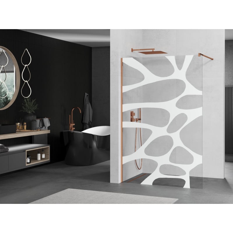 Mexen Kioto panel de ducha Walk-in 130 x 200 cm, ola blanca 8 mm, oro rosa - 800-130-101-60-97
