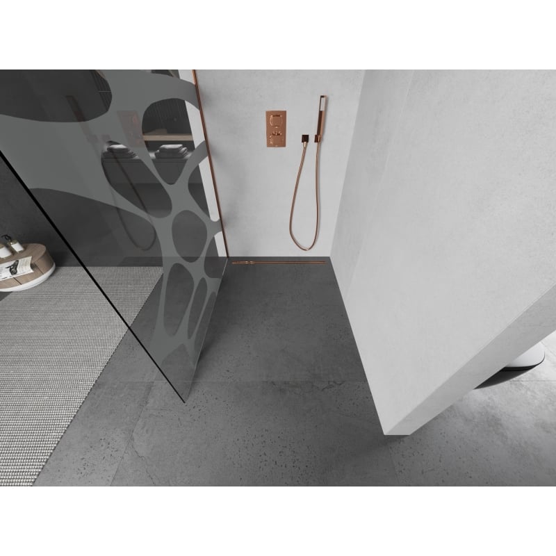 Mexen Kioto dušisein Walk-in 130 x 200 cm, valge laine 8 mm, roosa kuld - 800-130-101-60-97