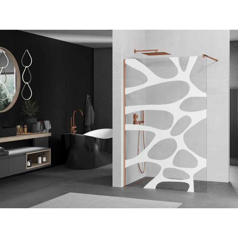 Mexen Kioto mampara de ducha Walk-in 140 x 200 cm, ola blanca 8 mm, oro rosa - 800-140-101-60-97