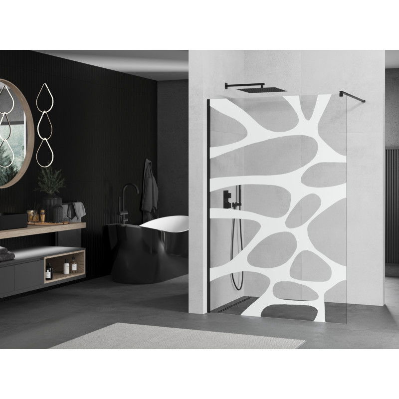 Mexen Kioto Duschwand Walk-in 90 x 200 cm, weiße Welle 8 mm, schwarz - 800-090-101-70-97