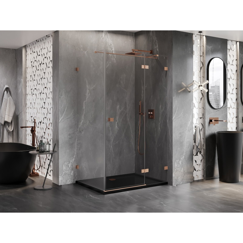 Mexen Lunar T tuš kabina s preklopnim vratima desna 140 x 100 cm, prozirna, brušena bakrena - 834T-140-100-65-00-P
