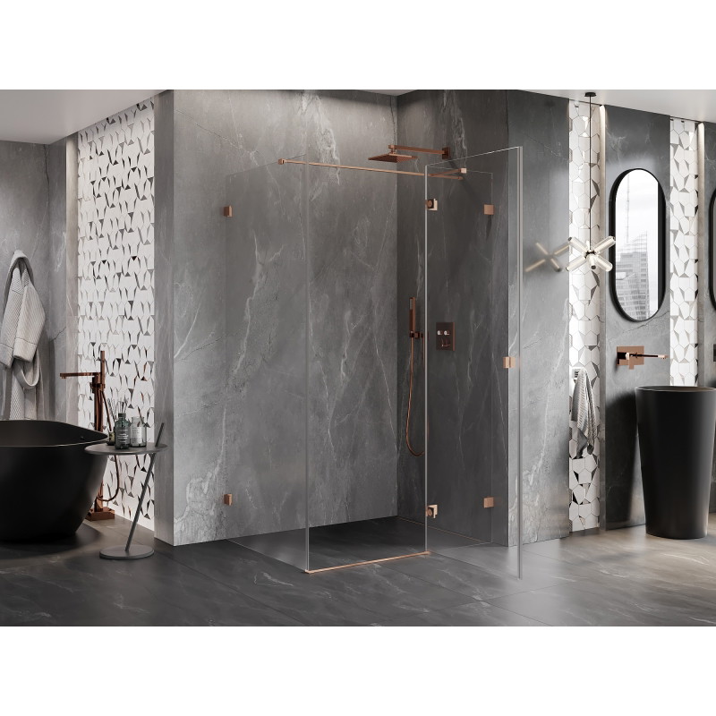 Mexen Lunar T tuš kabina s preklopnim vratima desna 140 x 100 cm, prozirna, brušena bakrena - 834T-140-100-65-00-P