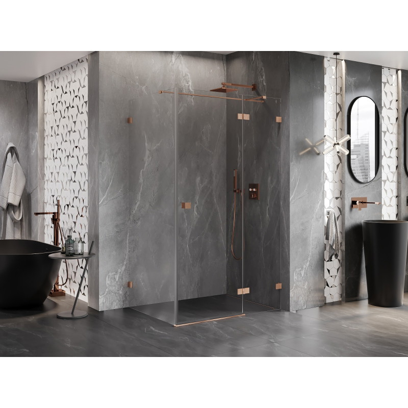 Mexen Lunar T tuš kabina s preklopnim vratima desna 140 x 100 cm, prozirna, brušena bakrena - 834T-140-100-65-00-P