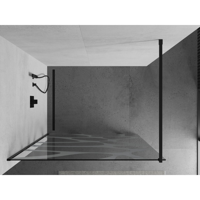 Mexen Kioto walk-in shower wall 140 x 200 cm, white wave 8 mm, black - 800-140-101-70-97