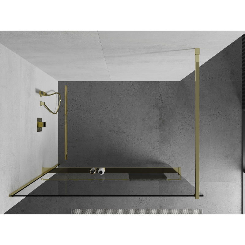Mexen Kioto+ Duschwand mat Ablagerung Walk-in 80 x 200 cm, transparent, gëllen - 800-080-121-50-00