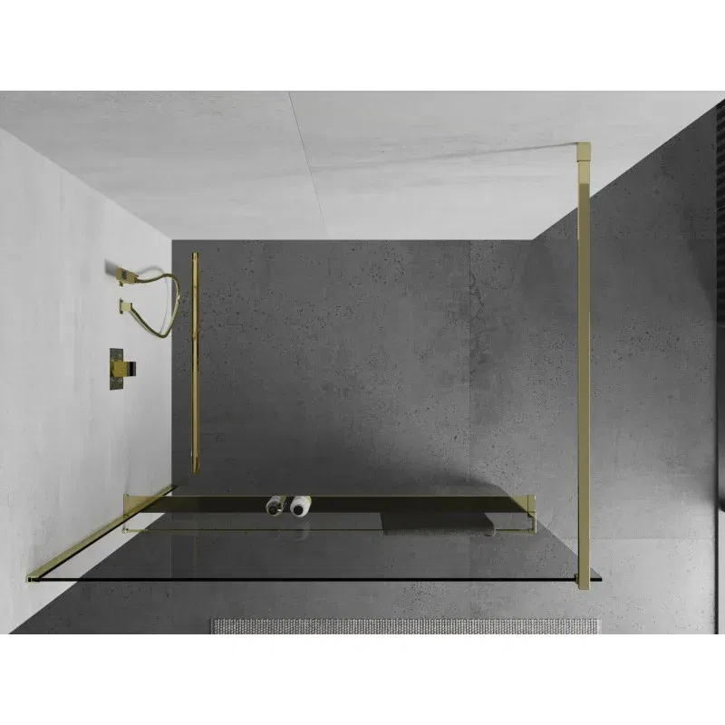 Mexen Kioto+ Duschwand mit Regal Walk-in 80 x 200 cm, transparent, gold - 800-080-121-50-00