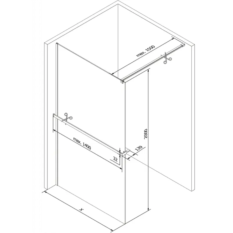 Mexen Kioto+ Duschwand mit Regal Walk-in 90 x 200 cm, transparent, gold - 800-090-121-50-00