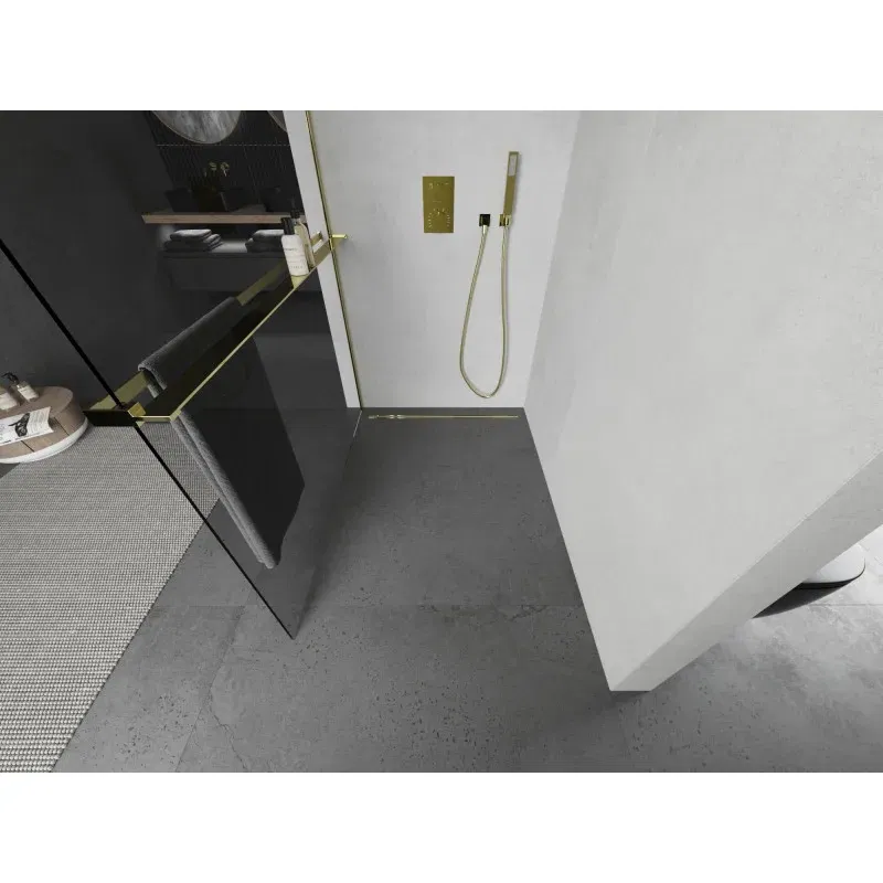 Mexen Kioto+ douchewand met plank Walk-in 100 x 200 cm, transparant, goud - 800-100-121-50-00