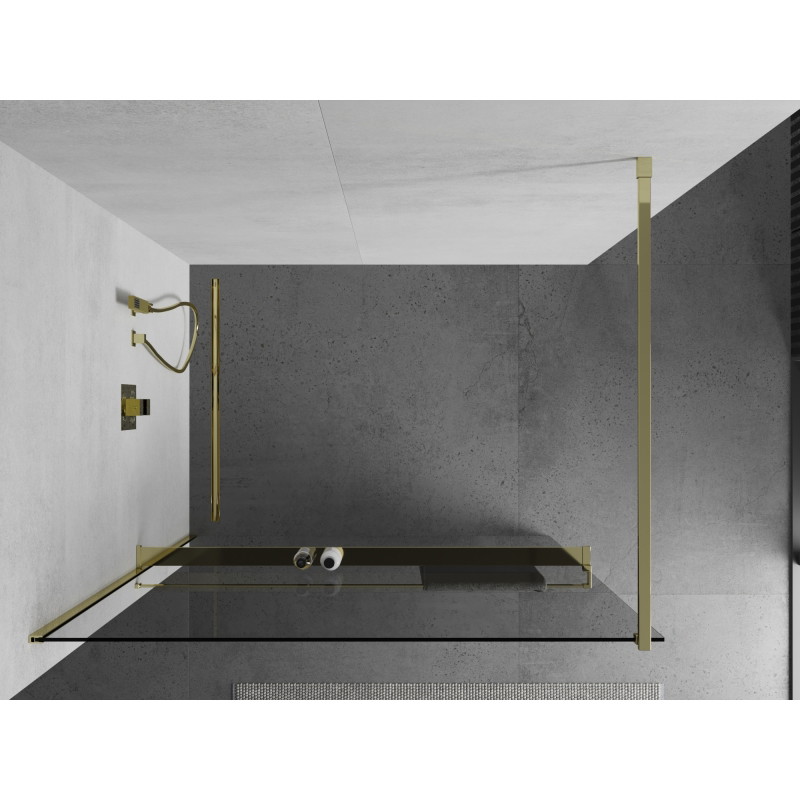 Mexen Kioto+ Shower wall with shelf Walk-in 110 x 200 cm, transparent, gold - 800-110-121-50-00
