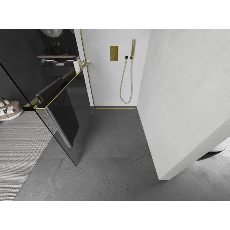Mexen Kioto+ Shower wall with shelf Walk-in 110 x 200 cm, transparent, gold - 800-110-121-50-00
