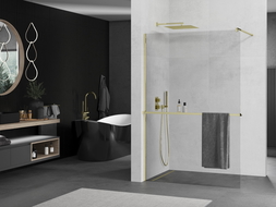 Mexen Kioto+ ścianka prysznicowa z półką Walk-in 130 x 200 cm, transparent, złota - 800-130-121-50-00