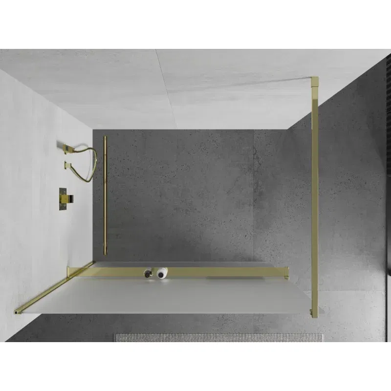 Mexen Kioto+ Duschwand mit Ablage Walk-in 90 x 200 cm, matt, gold - 800-090-121-50-30