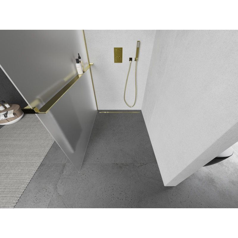 Mexen Kioto+ paroi de douche avec étagère Walk-in 100 x 200 cm, givrée, dorée - 800-100-121-50-30