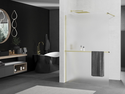 Mexen Kioto+ paroi de douche avec étagère Walk-in 110 x 200 cm, givré, or - 800-110-121-50-30