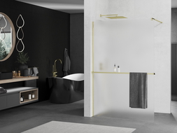 Mexen Kioto+ ścianka prysznicowa z półką Walk-in 120 x 200 cm, szron, złota - 800-120-121-50-30