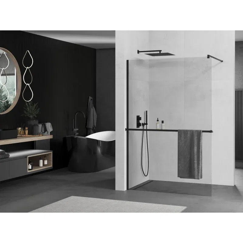 Mexen Kioto+ paroi de douche avec étagère Walk-in 70 x 200 cm, transparent, noir - 800-070-121-70-00