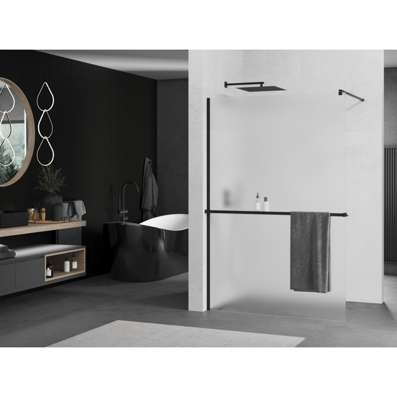 Mexen Kioto+ paroi de douche avec étagère Walk-in 80 x 200 cm, givre, noir - 800-080-121-70-30