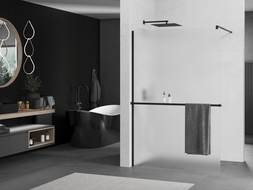Mexen Kioto+ ścianka prysznicowa z półką Walk-in 100 x 200 cm, szron, czarna - 800-100-121-70-30