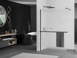 Mexen Kioto+ ścianka prysznicowa z półką Walk-in 120 x 200 cm, szron, czarna - 800-120-121-70-30