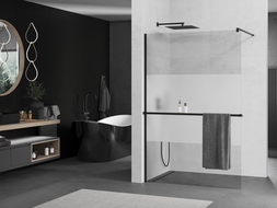 Mexen Kioto+ Duschwand mit Regal Walk-in 110 x 200 cm, transparent/matt, schwarz - 800-110-121-70-35