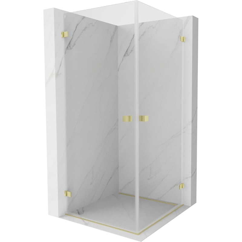Mexen Lunar-B Duo sklopiva tuš kabina 75 x 75 cm, prozirna, zlatna četkana - 832-075L-075P-55-00